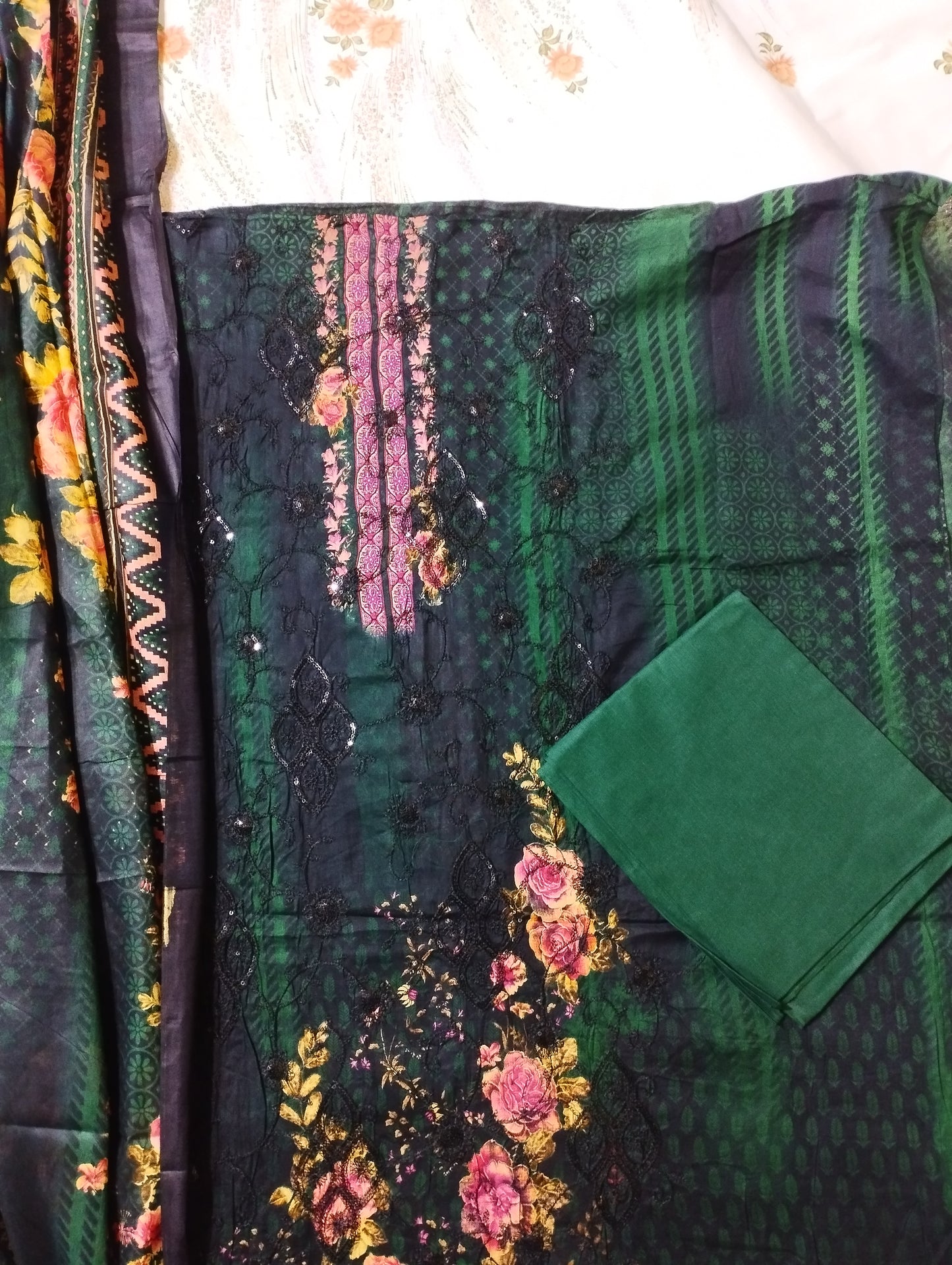Black Bird Printed Three Piece