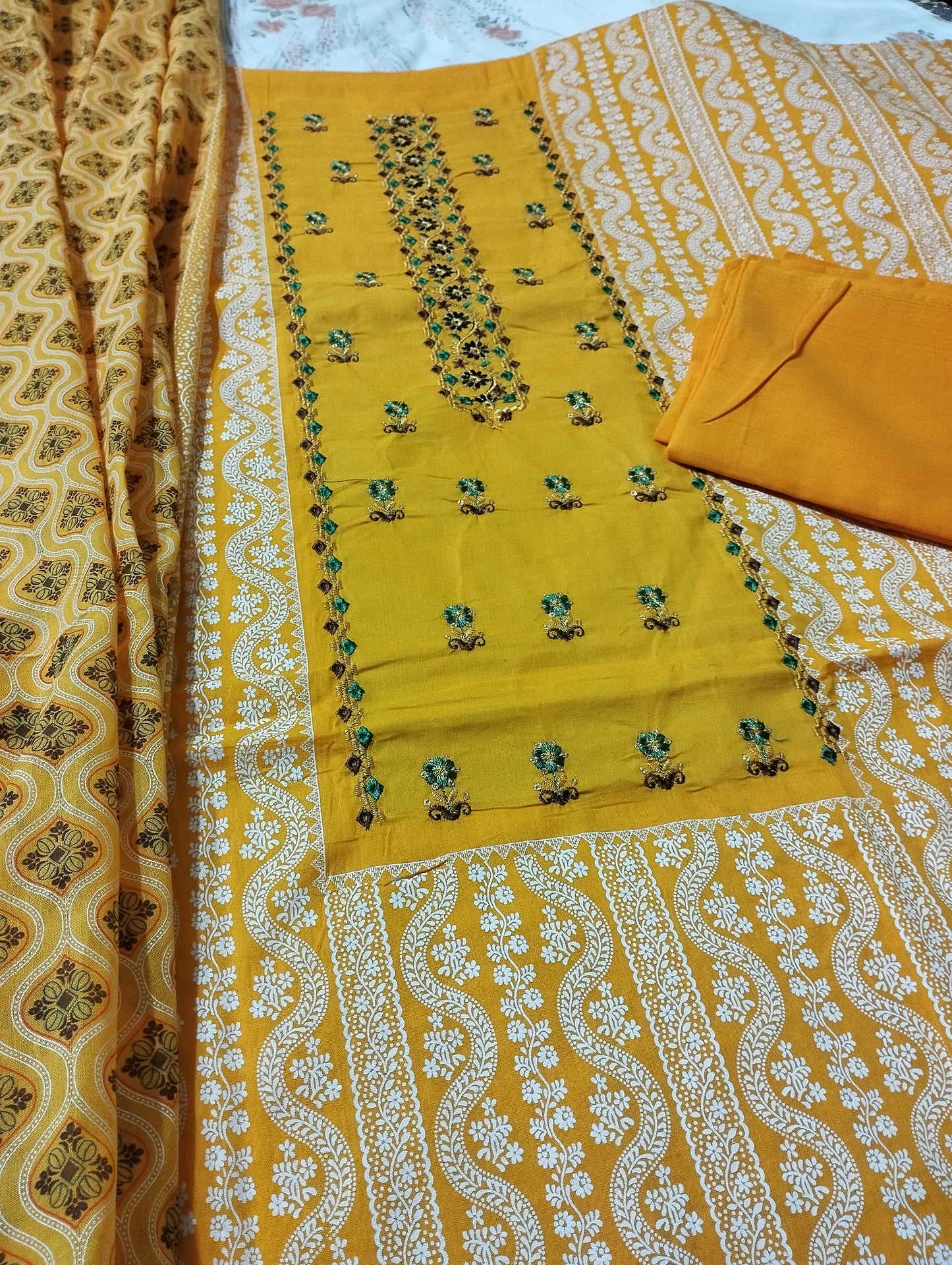 Deep Mustard Cotton Three Piece