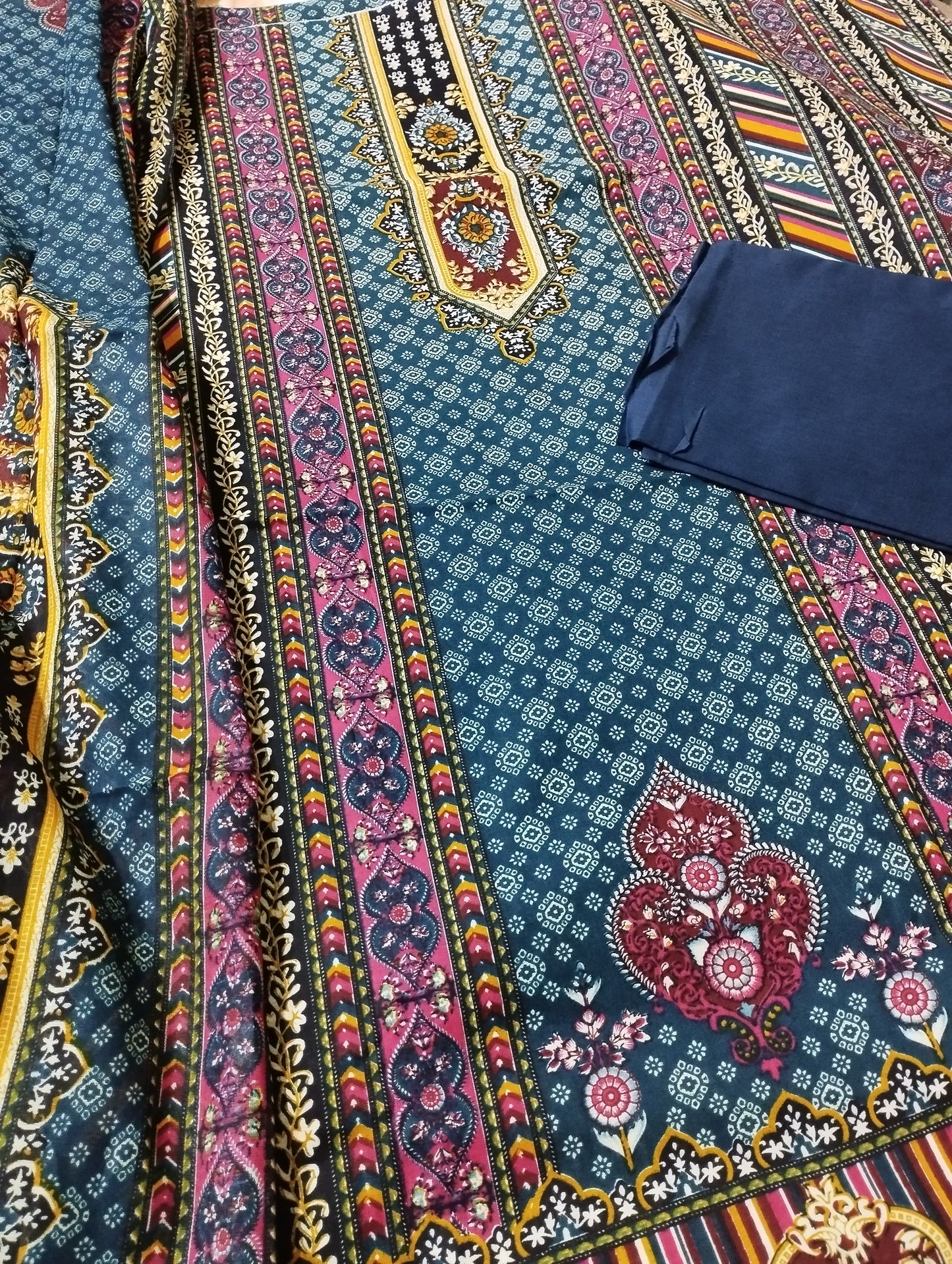Royal Blue Traditional Printed Three Piece