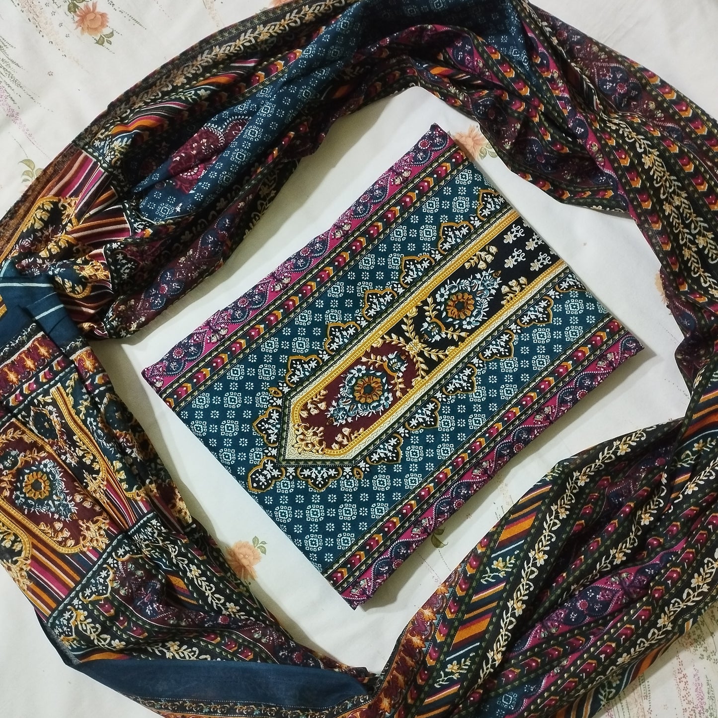 Royal Blue Traditional Printed Three Piece