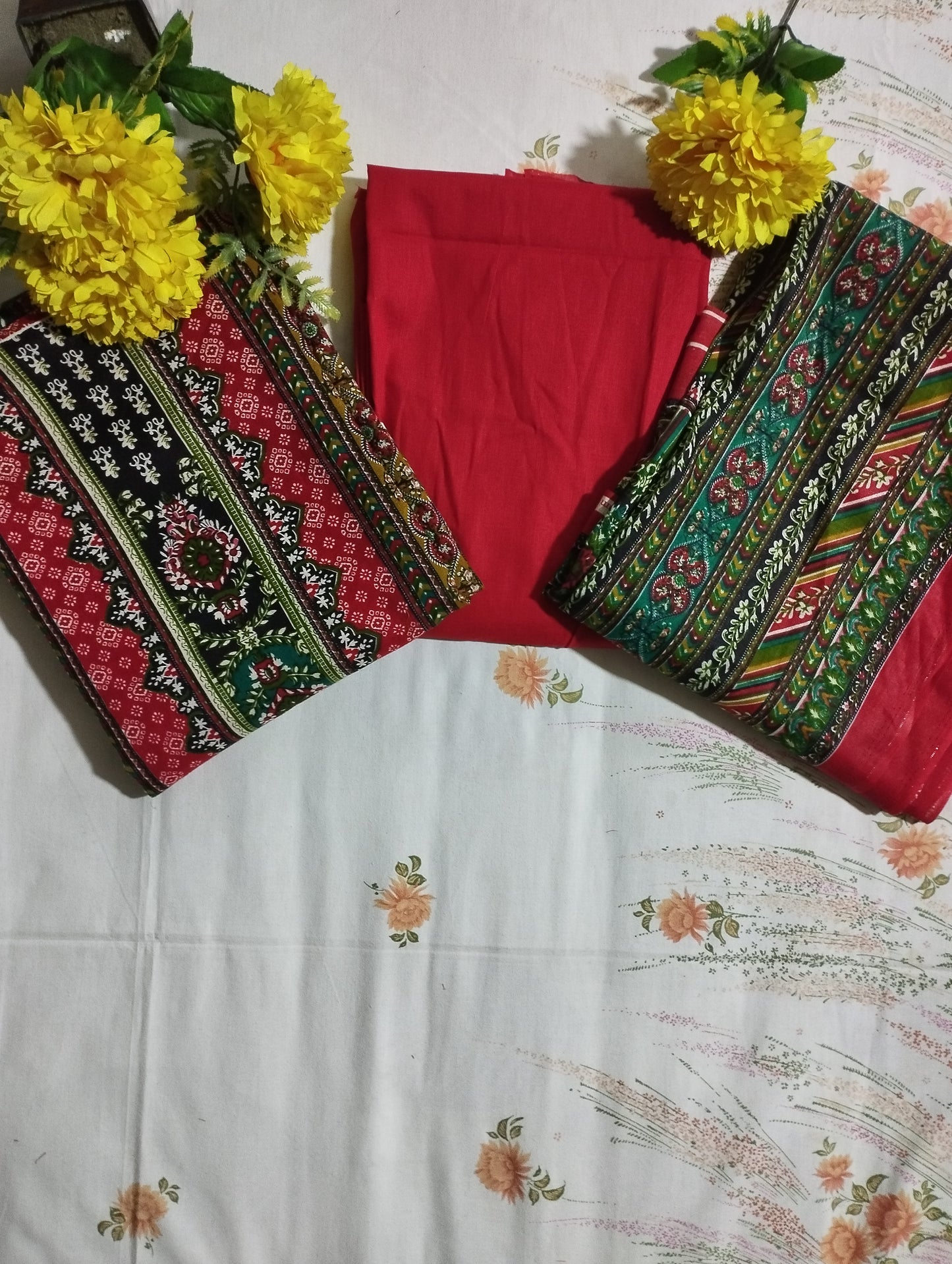 VIBRANT FUSION HERITAGE PRINTED COTTON THREE PIECE
