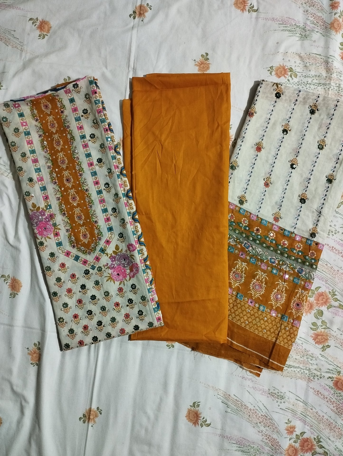 KARCHUPI GLASS WORK PRINTED THREE PIECE