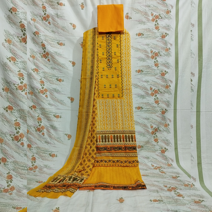 Deep Mustard Cotton Three Piece