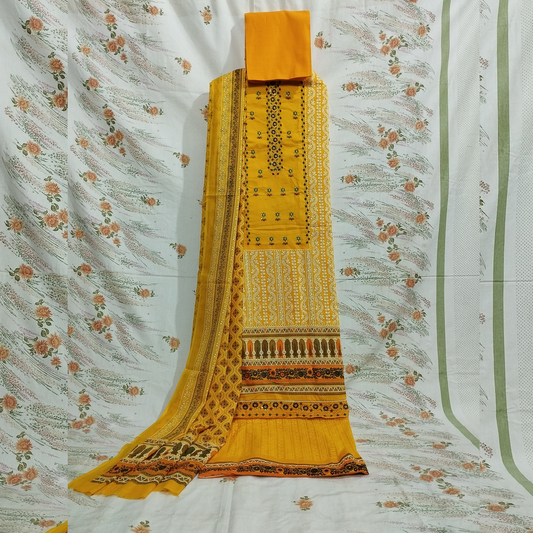 Deep Mustard Cotton Three Piece