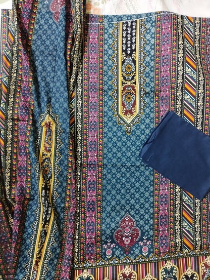 Royal Blue Traditional Printed Three Piece