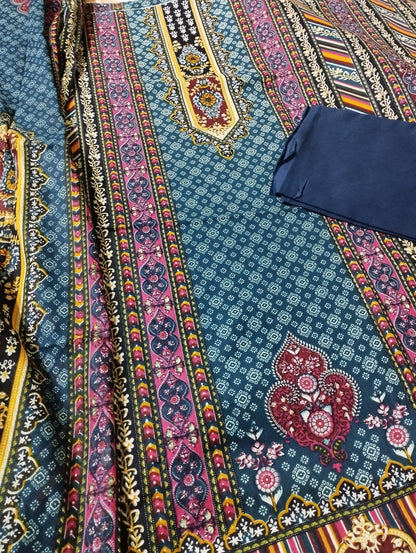 Royal Blue Traditional Printed Three Piece