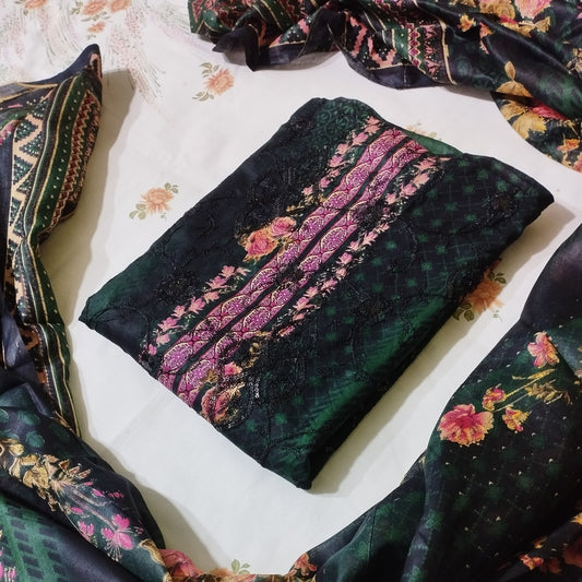 Black Bird Printed Three Piece