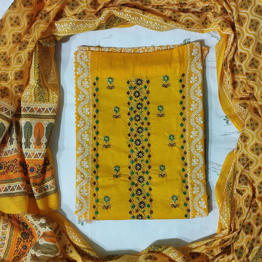 Deep Mustard Cotton Three Piece
