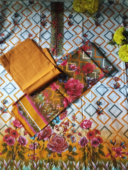 GARDEN BLOSSOM LUXURY PRINTED COTTON THREE PIECE