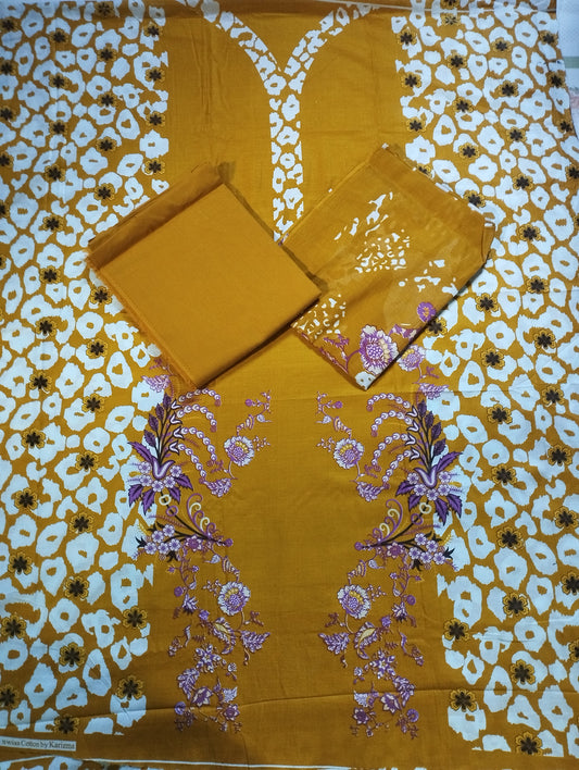 LUXURIAS YELLO HOPE COTTON PRINTED THREE PIECE