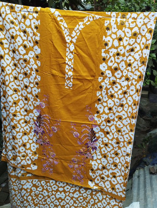 LUXURIAS YELLO HOPE COTTON PRINTED THREE PIECE