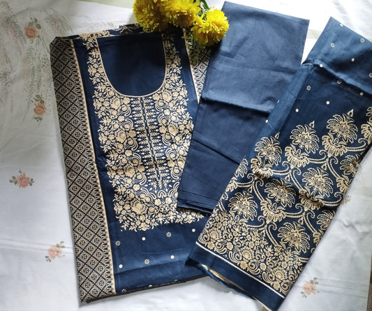 NAVY BLUE GOLDEN ELEGANCE PRINTED THREE PIECE