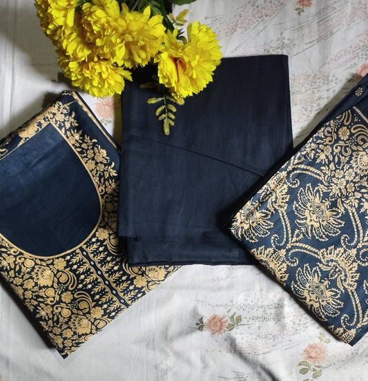 NAVY BLUE GOLDEN ELEGANCE PRINTED THREE PIECE