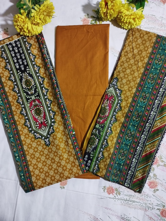 GOLDEN EMBRACE TRADITIONAL PRINTED COTTON THREE PIECE
