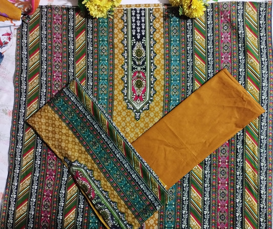 GOLDEN EMBRACE TRADITIONAL PRINTED COTTON THREE PIECE