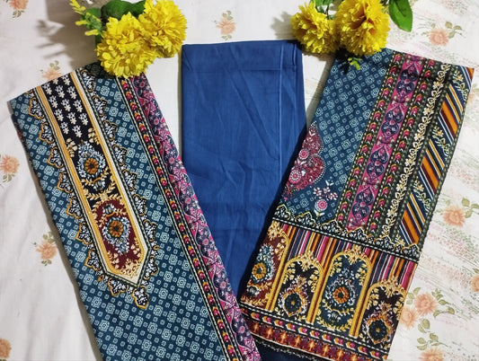 ROYAL BLUE TRADITIONAL PRINTED COTTON THREE PIECE
